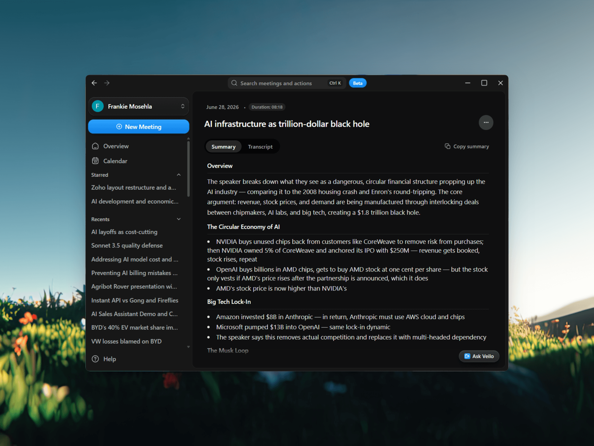 Veilo meeting review with generated notes